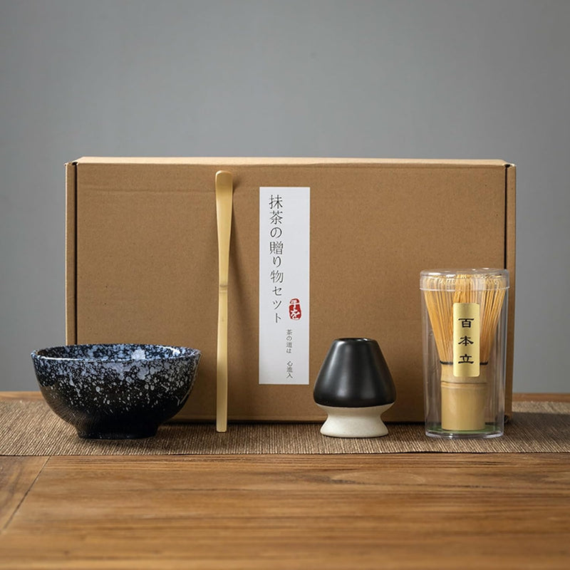 抹茶セット 初心者 お点前セット 茶道具 セット 4点セット 陶器 抹茶碗 茶杓 茶筅 茶せん 百本立 茶筅立て くせ直し お手入れも簡単 母の日 父の日 誕生日 贈り物 220ml