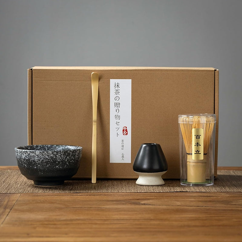 抹茶セット 初心者 お点前セット 茶道具 セット 4点セット 陶器 抹茶碗 茶杓 茶筅 茶せん 百本立 茶筅立て くせ直し お手入れも簡単 母の日 父の日 誕生日 贈り物 220ml