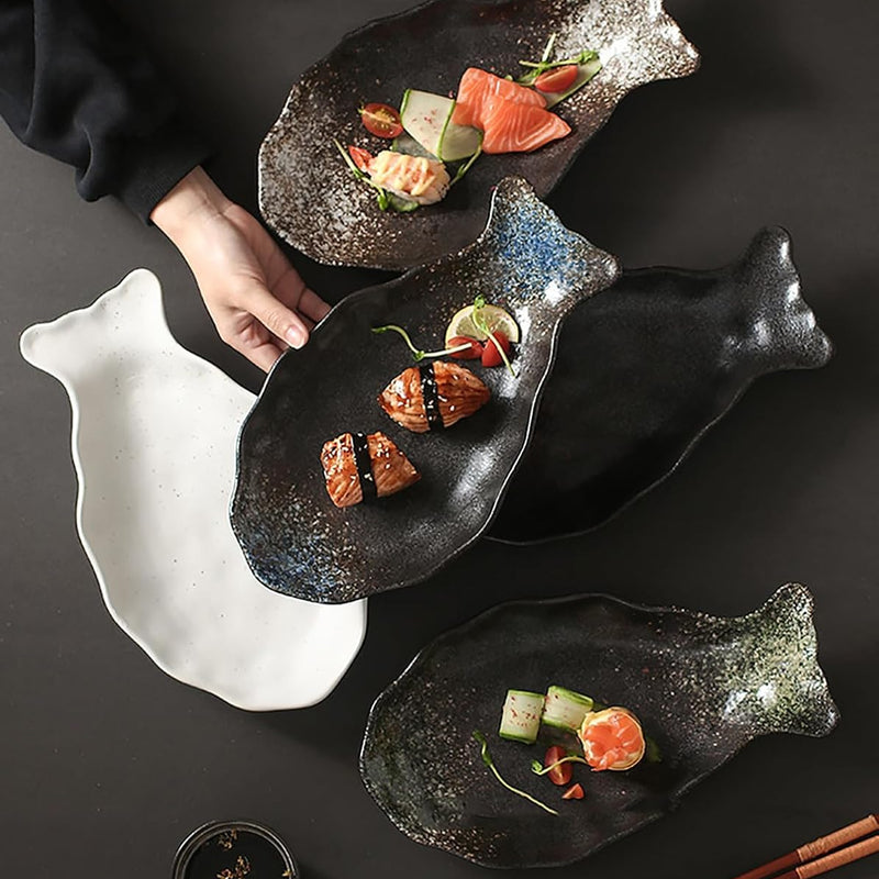 魚の皿 5枚セット 陶器 お皿セット すし 焼き物皿 魚 皿 刺身皿 焼き魚皿 寿司皿 長皿 魚料理 和食 揚げ物 お茶 ソース入 薬味壺 長方形 プレート 食器 レストラン 居酒屋 和風 磁器 おしゃれ yuxingp