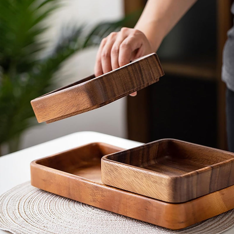 MIYUNO トレイ 果物皿 茶盤 ウォールナット 木製 方型 丸型 おしゃれ フルーツプレート サービングトレイ ナチュラル クルミ 盆 多用途 茶席 キッチン雑貨 ギフトにも クルミ トレイ 漆塗り 木目 FYC