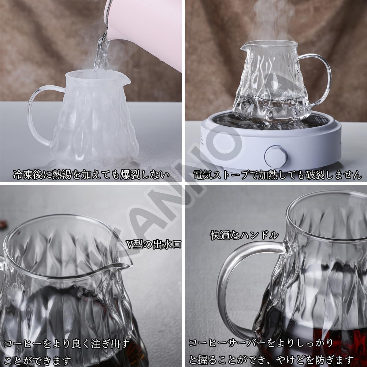 MIYUNO コーヒードリッパー,コーヒーサーバー コーヒードリッパー ハンドドリップセット コーヒーサーバー 割れない 高ホウ素シリカガラス材料 耐熱ガラス 直火対応 耐寒性 クルミ材 ドリッパー 電子レンジ·食洗機対応 コーヒー用品 使いやすい 洗いやすい 多用途 家用 喫茶店 1~4杯用 500ml グレー