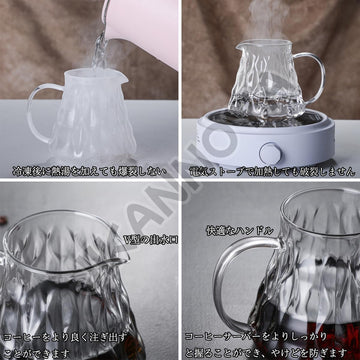 MIYUNO コーヒードリッパー,コーヒーサーバー コーヒードリッパー ハンドドリップセット コーヒーサーバー 割れない 高ホウ素シリカガラス材料 耐熱ガラス 直火対応 耐寒性 クルミ材 ドリッパー 電子レンジ·食洗機対応 コーヒー用品 使いやすい 洗いやすい 多用途 家用 喫茶店 1~4杯用 500ml グレー