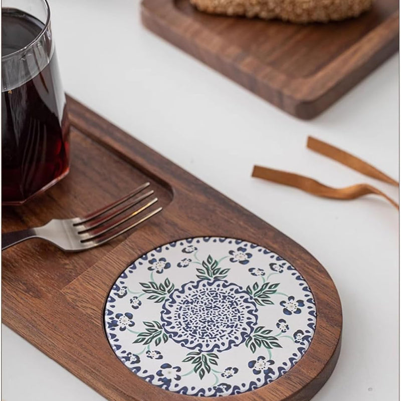 MIYUNO トレー コースター 丸型 仕切り 木製 茶席 お盆 天然木 トレイ 小物入れ 茶道具 茶托 盛器 お皿 小皿 豆皿 胡桃色 カフェ ティー 中国茶器 急須置き 朝食 カフェスデザート スナックアフタヌーンティー おしゃれ CHAKA-BD