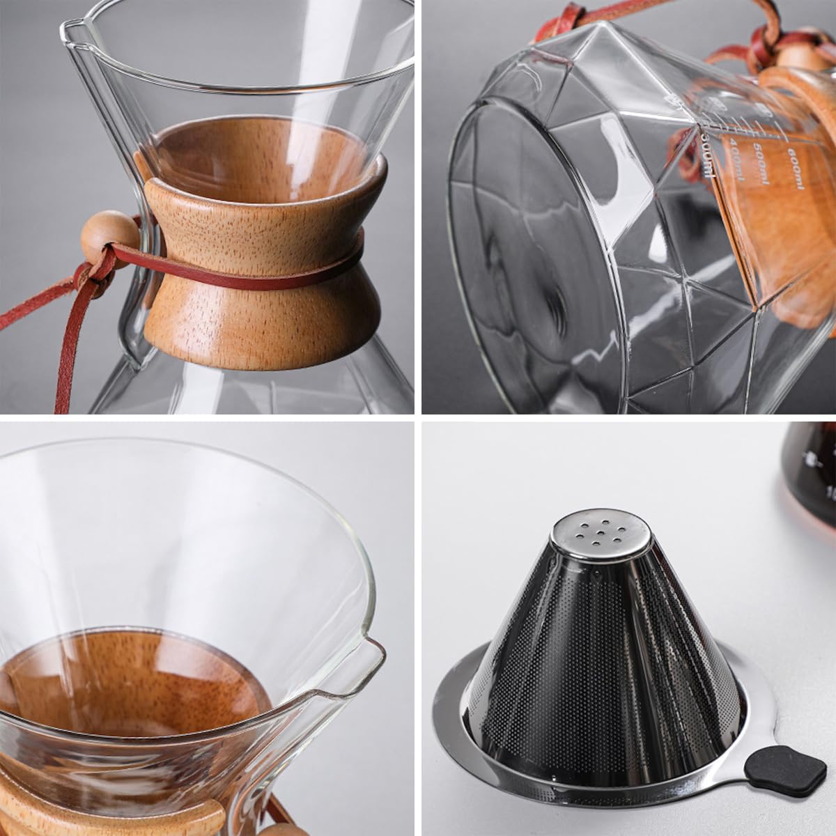 MIYUNO コーヒーポット 割れない 800ml 高ホウ素シリカガラス材料 目盛付き 直火対応 無垢材のハンドル コーヒーサーバー ドリップコーヒーサーバー ペーパーコーヒーフィルター不要 ダイヤモンド 電子レンジ 食洗機対応 コーヒー用品 使いやすい 洗いやすい 多用途 家用 喫茶店 1~5杯用 ドリップ付き