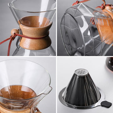 MIYUNO コーヒーポット 割れない 800ml 高ホウ素シリカガラス材料 目盛付き 直火対応 無垢材のハンドル コーヒーサーバー ドリップコーヒーサーバー ペーパーコーヒーフィルター不要 ダイヤモンド 電子レンジ 食洗機対応 コーヒー用品 使いやすい 洗いやすい 多用途 家用 喫茶店 1~5杯用 ドリップ付き