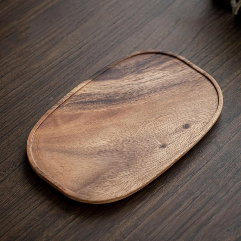 お盆 木製トレー 滑らないトレー ウオルナット 天然木 多目的トレイ 小物入れ 北欧 トレイ カフェトレー コースター 茶托 ティートレー 前菜プレート ランチョン お膳 お茶 食事用 卓上用トレイ 定食用 多機能 便利 家庭用 業務用 28×18cm 2個入り