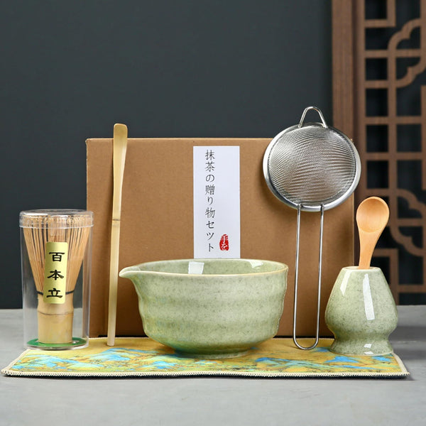 お抹茶 7セット 初心者さん向け 茶道具 お点前セット お抹茶7点セット 百本立 茶筅 茶筅立て 茶杓 茶さじ 抹茶碗 茶道具セット 抹茶泡立て器セット 敬老の日 父の日 母の日 クリスマス 新年 誕生日 ギフト プレゼント (まっちゃいろ, 7セット)