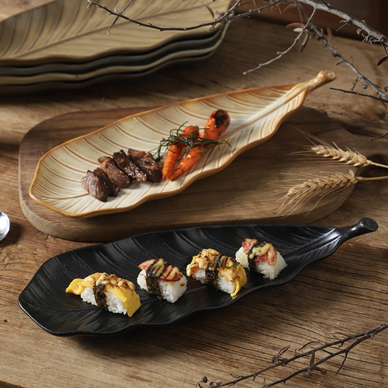 MIYUNNO 焼物皿 陶器 磁器 皿 和食器 焼き物皿 葉形 刺身皿 レストラン 居酒屋 和風 おしゃれ 電子レンジ 食洗機対応 食器 お皿セット 5枚セット カラー5 36x13x4.5cm