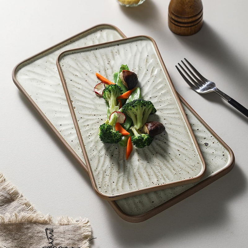 MIYUNNO 焼き物皿 和食器 刺身皿 陶器 長皿 磁器 皿 角皿 焼物皿 焼き魚皿 魚料理 レストラン 居酒屋 和風 おしゃれ 電子レンジ 食洗機対応 食器 お皿セット 1枚 カラー2 25.5x14x1.6cm