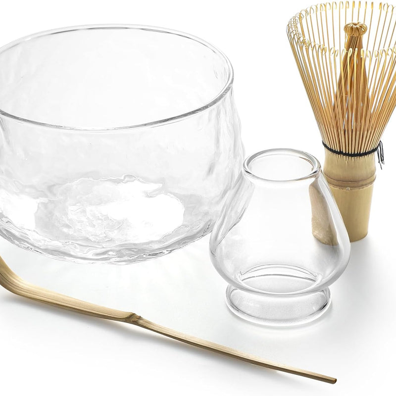 ガラス片口茶碗セット お点前 抹茶道具 茶道具 茶碗 透明茶筅立て 茶筅(百本立) 茶杓