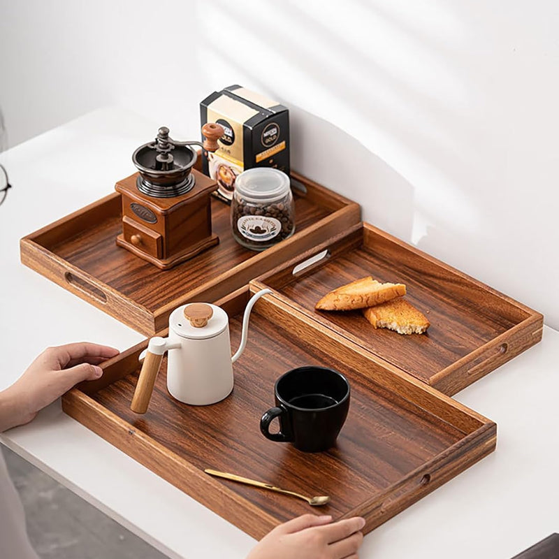 MIYUNO トレイ 果物皿 茶盤 ウォールナット 木製 ハンドル付き おしゃれ フルーツプレート サービングトレイ ナチュラル クルミ 盆 多用途 茶席 キッチン雑貨 ギフトにも クルミ トレイ 漆塗り 木目 bs01