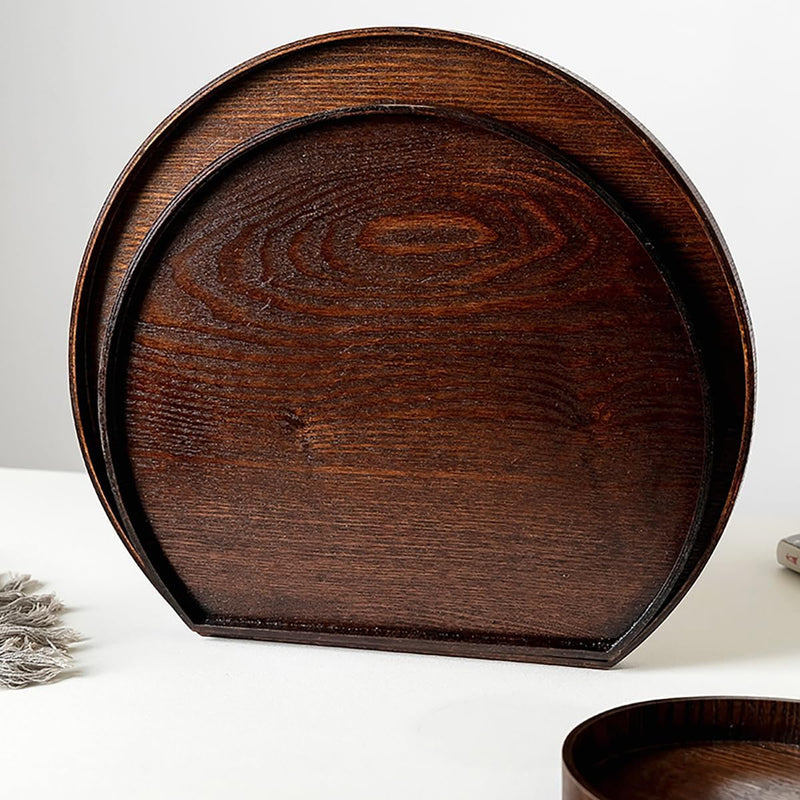 MIYUNO トレー 木製 茶席 お盆 半月形 半月盆 おぼん 天然木 トレイ ガラス 小物入れ 茶道具 茶托 おしゃれ 盛器 ガラス皿 小物入れ 茶道具 お皿 小皿 豆皿 胡桃色 カフェトレー ティートレー 中国茶器 急須置き お洒落 おしゃれ YUETO