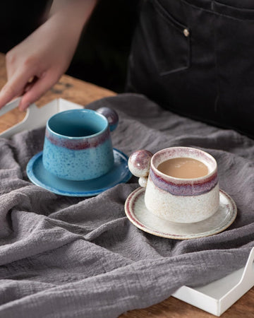 コーヒーカップ 陶器 ソーサー セット セラミック カップアンドソーサー 大容量 ティーカップ 電子レンジ 食洗機対応 コーヒー 珈琲 お茶 ティー 高級 レトロ おしゃれ ソーサー付き 自宅用 カフェ食器 喫茶店 業務用 結婚祝い ギフト 200ml イエロー KFB10