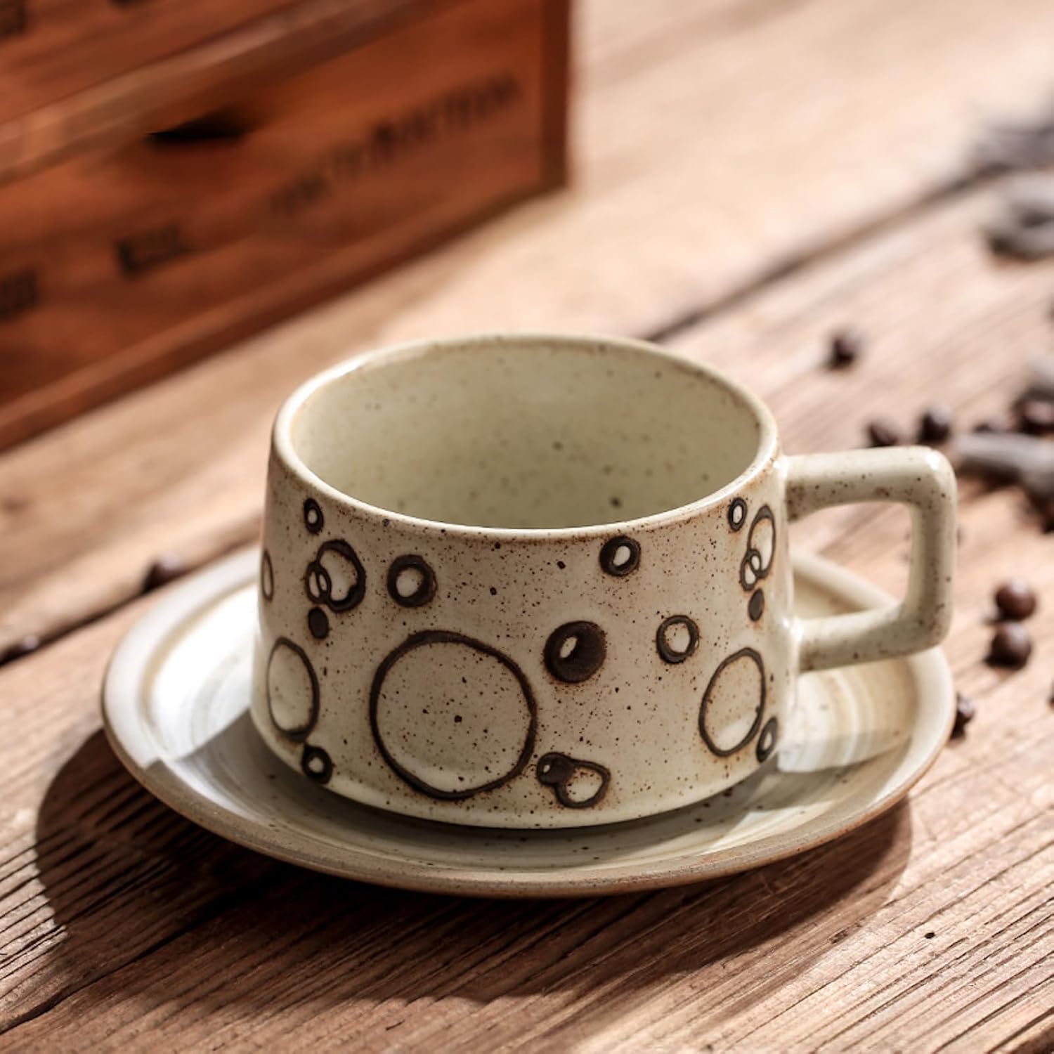 コーヒーカップ 陶器 ソーサー セット セラミック カップアンドソーサー 大容量 ティーカップ 電子レンジ 食洗機対応 コーヒー 珈琲 お茶 ティー 高級 レトロ おしゃれ ソーサー付き 自宅用 カフェ食器 喫茶店 業務用 結婚祝い ギフト 260ml G柄 KFB04