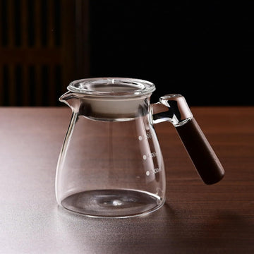 MIYUNO コーヒードリッパー,コーヒーサーバー コーヒーサーバー コーヒードリッパー ハンドドリップセット 割れない コーヒー サーバー 高ホウ素シリカガラス材料 耐熱ガラス 直火対応 耐寒性 透明 蓋付き 木製ハンドル 電子レンジ·食洗機対応 目盛り付き コーヒー用品 使いやすい 洗いやすい 多用途 家用 喫茶店 1~4杯用 500ml