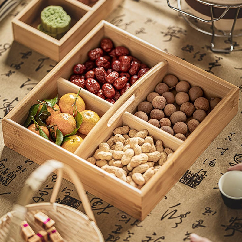 トレー お盆 竹製 滑らないトレー 天然竹 多目的トレイ 小物入れ 北欧 トレイ カフェトレー コースター 茶托 ティートレー 前菜プレート ランチョン お膳 お茶 食事用 卓上用トレイ 定食用 多機能 便利 家庭用 業務用 9グリッド 30.8×30.8×5cm