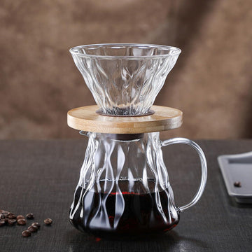 MIYUNO コーヒードリッパー,コーヒーサーバー コーヒードリッパー ハンドドリップセット コーヒーサーバー 割れない 高ホウ素シリカガラス材料 耐熱ガラス 直火対応 耐寒性 クルミ材 ドリッパー 電子レンジ·食洗機対応 コーヒー用品 使いやすい 洗いやすい 多用途 家用 喫茶店 1~4杯用 500ml グレー