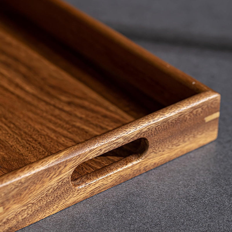 トレー お盆 木製 滑らないトレー ウオルナット 天然木 多目的トレイ 小物入れ 北欧 トレイ カフェトレー コースター 茶托 ティートレー 前菜プレート ランチョン お膳 お茶 食事用 卓上用トレイ 定食用 多機能 便利 家庭用 業務用 40×30×4cm