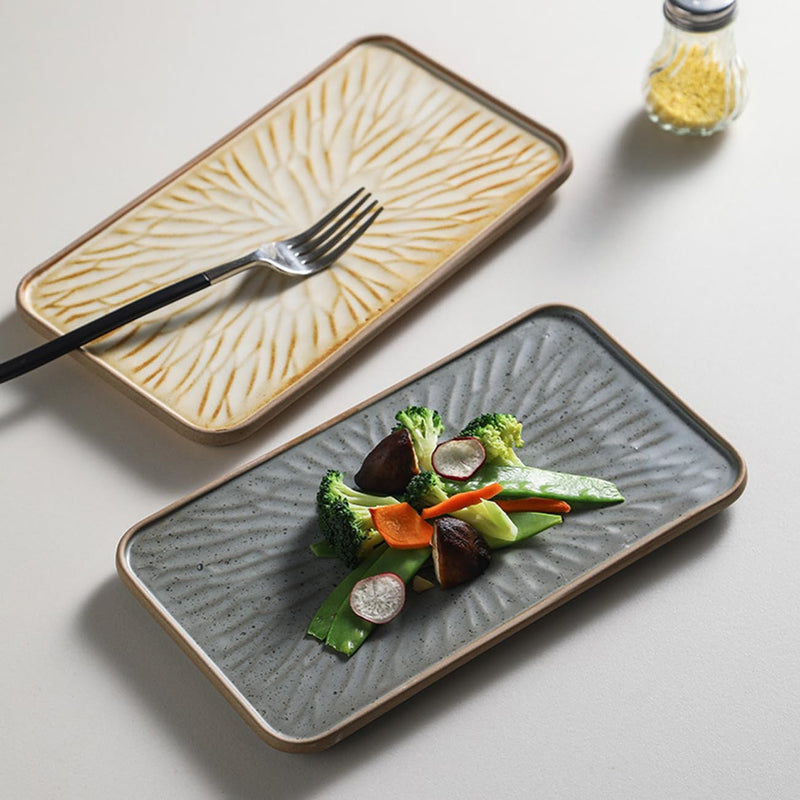 MIYUNNO 焼き物皿 和食器 刺身皿 陶器 長皿 磁器 皿 角皿 焼物皿 焼き魚皿 魚料理 レストラン 居酒屋 和風 おしゃれ 電子レンジ 食洗機対応 食器 お皿セット 1枚 カラー2 25.5x14x1.6cm