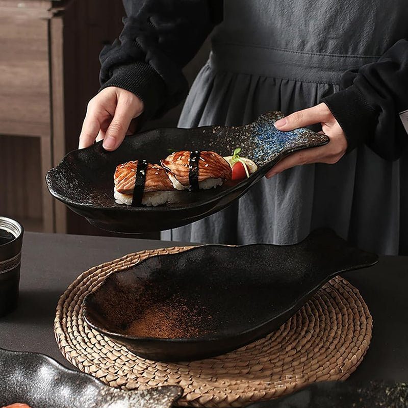 魚の皿 5枚セット 陶器 お皿セット すし 焼き物皿 魚 皿 刺身皿 焼き魚皿 寿司皿 長皿 魚料理 和食 揚げ物 お茶 ソース入 薬味壺 長方形 プレート 食器 レストラン 居酒屋 和風 磁器 おしゃれ yuxingp