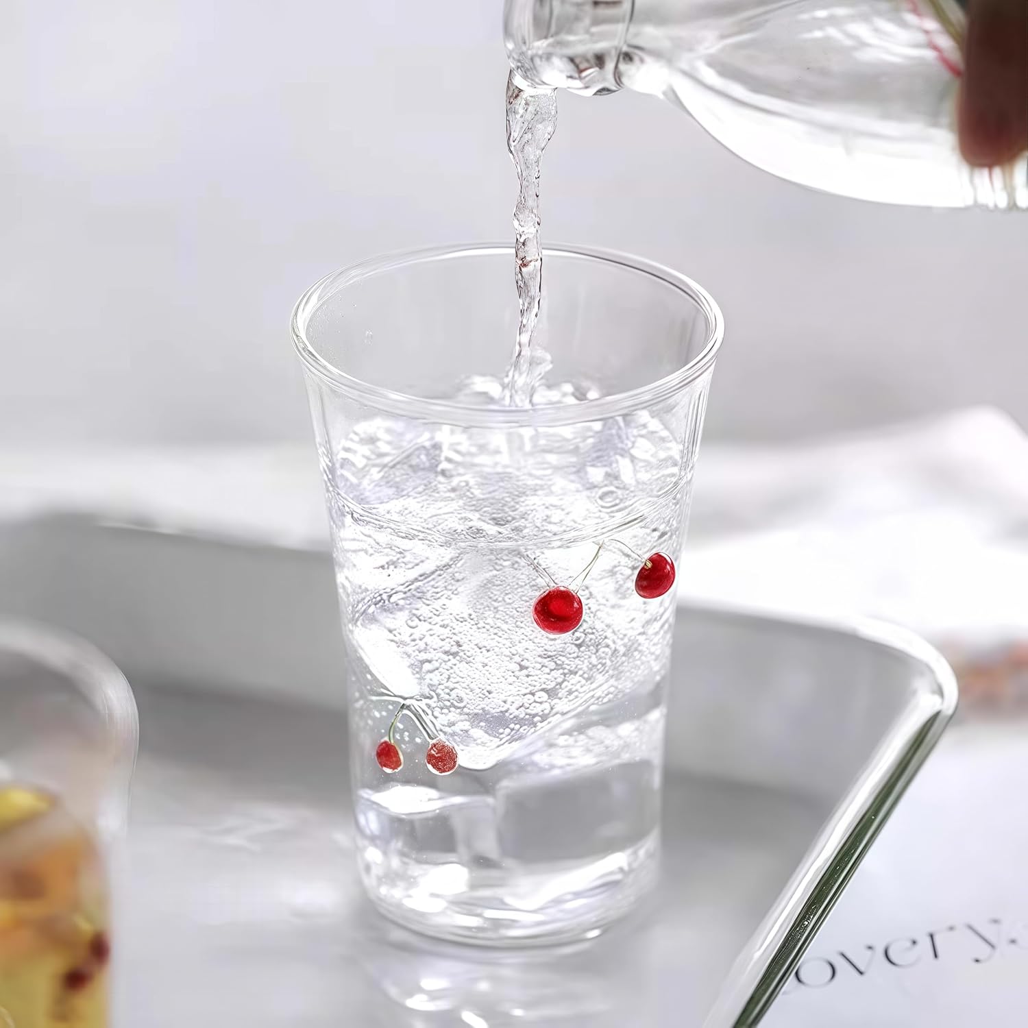 グラス さくらんぼ柄 耐熱ガラス製 300ml グラスコカップ おしゃれ 電子レンジ対応 誕生日 ギフト プレゼント ギフト包装可