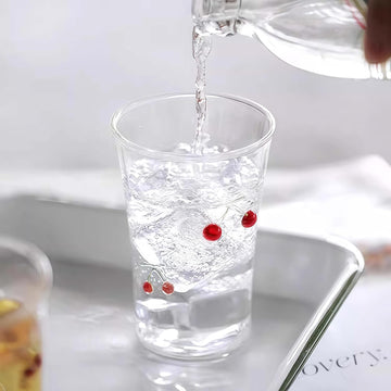 グラス さくらんぼ柄 耐熱ガラス製 300ml グラスコカップ おしゃれ 電子レンジ対応 誕生日 ギフト プレゼント ギフト包装可