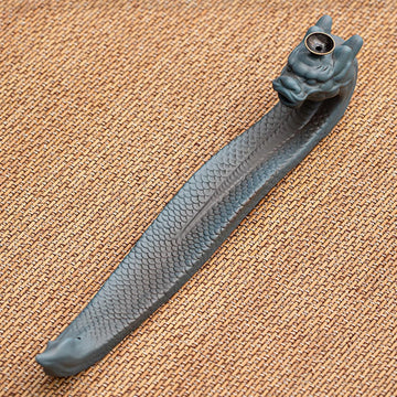 MIYUNO お香立て 横置き 龍 線香立て 灰がこぼれない 陶器 おしゃれ インセンスホルダー 香炉 線香皿 線香 御洒落 人気 仏壇用 睡眠 リラックス 茶室 茶道 瞑想 書斎 長さ31cm ブルー