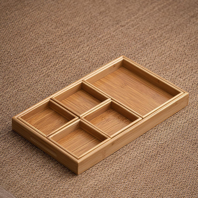 お盆 トレー 竹製 滑らないトレー 天然竹 多目的トレイ 小物入れ 北欧 トレイ カフェトレー コースター 茶托 ティートレー 前菜プレート ランチョン お膳 お茶 食事用 卓上用トレイ 定食用 多機能 便利 家庭用 業務用 9グリッド 42.5×30×3.5cm ブラック