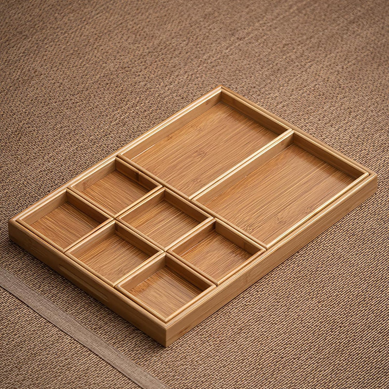 お盆 トレー 竹製 滑らないトレー 天然竹 多目的トレイ 小物入れ 北欧 トレイ カフェトレー コースター 茶托 ティートレー 前菜プレート ランチョン お膳 お茶 食事用 卓上用トレイ 定食用 多機能 便利 家庭用 業務用 9グリッド 42.5×30×3.5cm ブラック