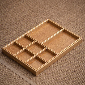 お盆 トレー 竹製 滑らないトレー 天然竹 多目的トレイ 小物入れ 北欧 トレイ カフェトレー コースター 茶托 ティートレー 前菜プレート ランチョン お膳 お茶 食事用 卓上用トレイ 定食用 多機能 便利 家庭用 業務用 9グリッド 42.5×30×3.5cm ブラック
