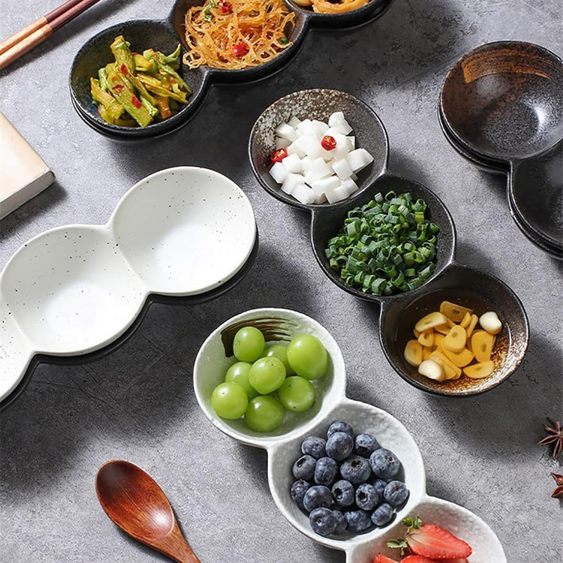 三品皿 3セット 丸型 窯変 陶器 薬味皿 付出皿 仕切り皿 三連皿 たれ皿 醤油 焼き肉 タレ皿 焼肉 調味料 副菜 タレ入れ 薬味入れ 料亭 旅館 和食器 飲食店 居酒屋 業務用 お供に 食洗器 電子レンジ対応 ギフト おしゃれ SPYUAN