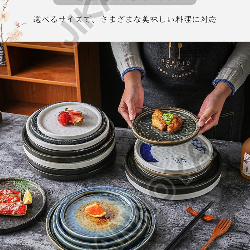 焼物皿 丸皿 ケーキ皿 パスタ皿 プレート 焼き物皿 デザートプレート 取り皿 刺身皿 和食器 和皿 魚 皿 お皿 食器セット 魚焼き器 dish 大皿 丸 陶器 陶盤 割れない 耐熱 電子レンジ 食洗機対応 和風 あじわい おしゃれ 業務用 レストラン 居酒屋 20.2cm 2枚セット TCPYX01