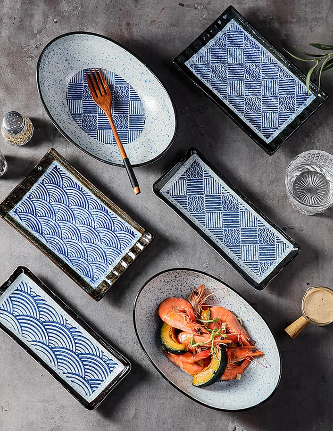 SHIHEER 長角皿 陶器 お皿セット すし 焼き物皿 魚 皿 刺身皿 焼き魚皿