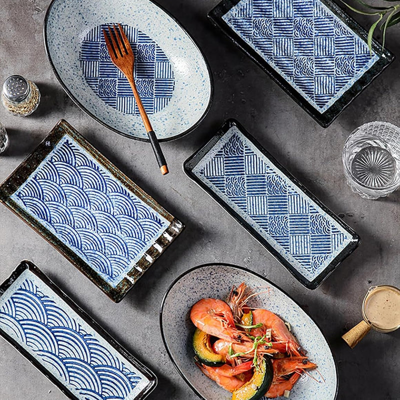 長角皿 陶器 お皿セット すし 焼き物皿 魚 皿 刺身皿 焼き魚皿 寿司皿 長皿 魚料理 和食 揚げ物 お茶 ソース入 薬味壺 長方形 プレート 食器 レストラン 居酒屋 和風 磁器 おしゃれ gezbolanZJ