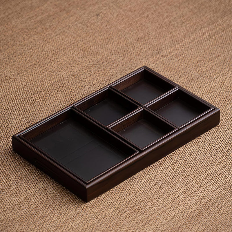 お盆 トレー 竹製 滑らないトレー 天然竹 多目的トレイ 小物入れ 北欧 トレイ カフェトレー コースター 茶托 ティートレー 前菜プレート ランチョン お膳 お茶 食事用 卓上用トレイ 定食用 多機能 便利 家庭用 業務用 9グリッド 42.5×30×3.5cm ブラック