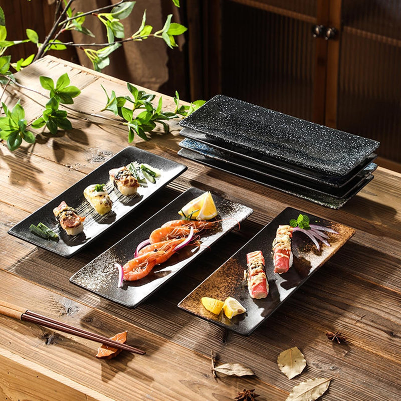 MIYUNNO 焼物皿 刺身皿 陶器 和食器 長皿 磁器 皿 角皿 焼き魚皿 焼き物皿 魚料理 レストラン 居酒屋 和風 おしゃれ 電子レンジ 食洗機対応 食器 お皿セット 5枚セット カラー1 26.5x10.5x2.4cm