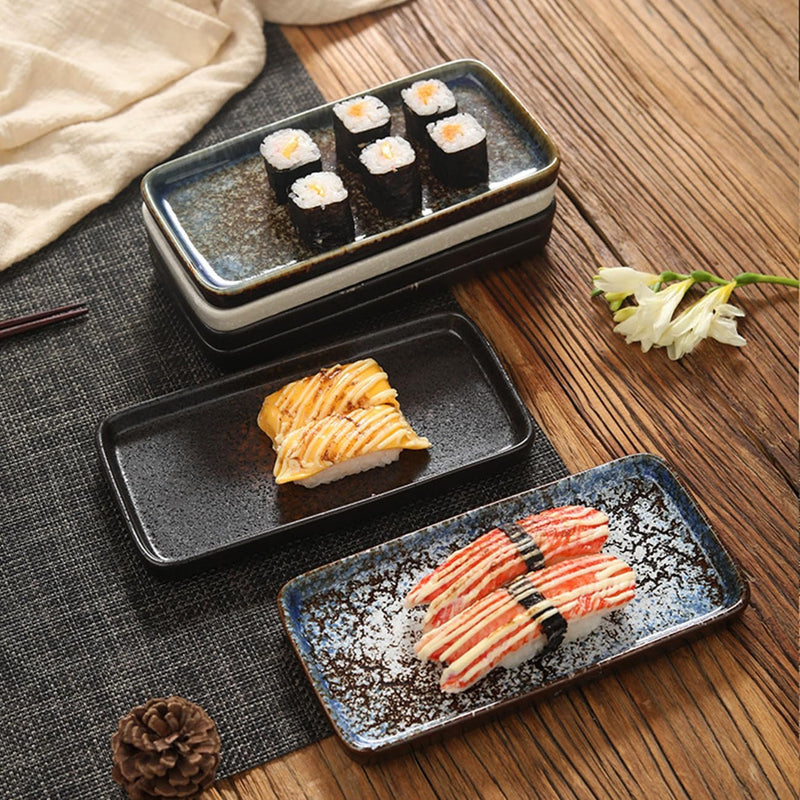 MIYUNNO 焼物皿 和食器 刺身皿 陶器 長皿 磁器 皿 角皿 焼き魚皿 焼き物皿 魚料理 レストラン 居酒屋 和風 おしゃれ 電子レンジ 食洗機対応 食器 お皿セット 3枚セット カラー7 19x9.5x2cm